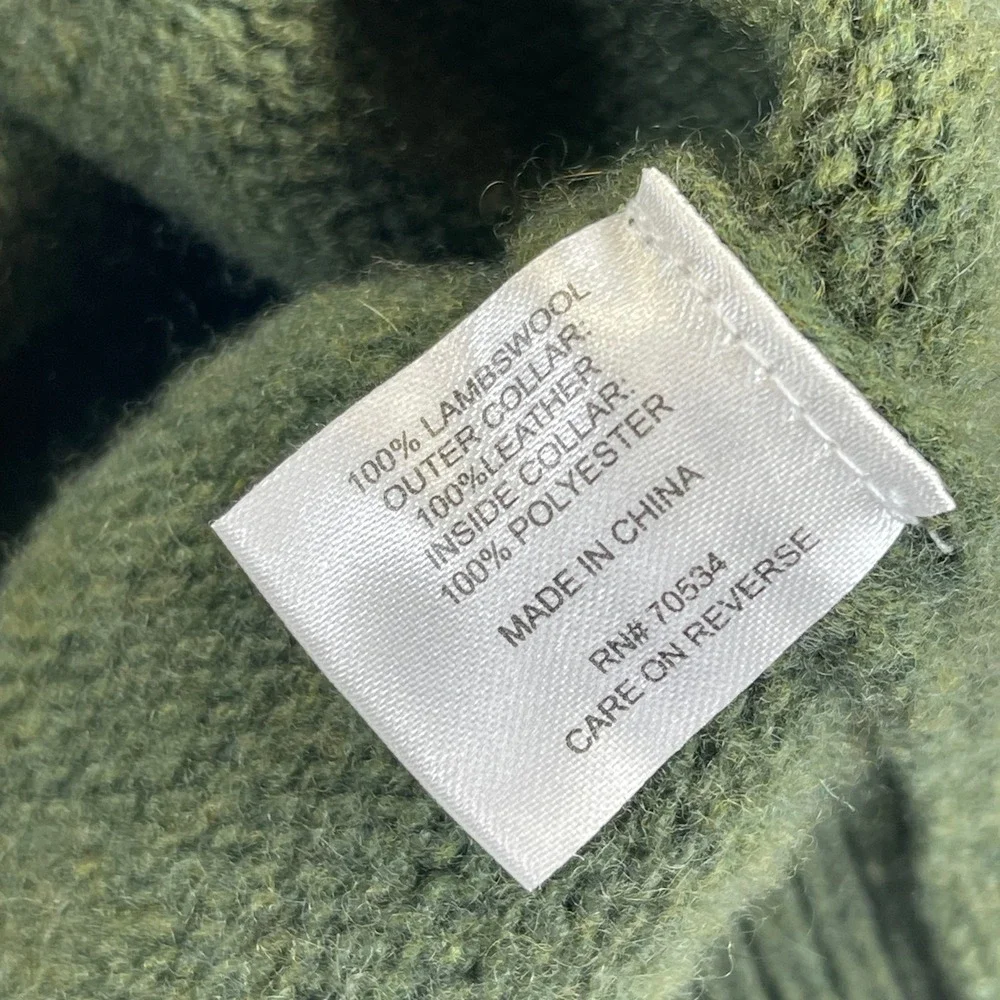 Orvis Quarter Zip Sherpa Collar Lambswool Sweater Size M Green Leather Trim Fall